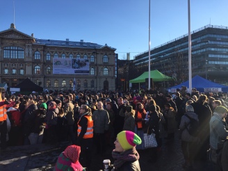 Daytime protest rally in Helsinki days after an Afghan asylum seeker tried to commit suicide